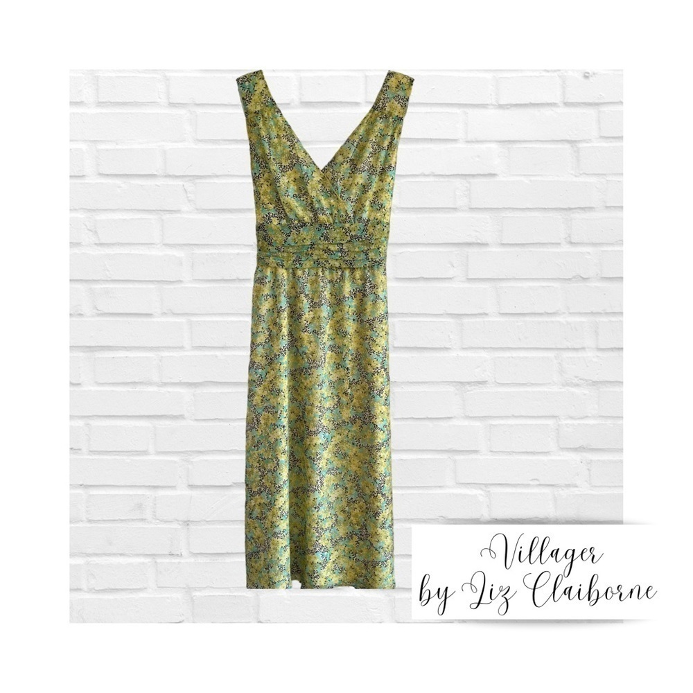 Villager Liz Claiborne Sz 12 Yellow Floral Cottagecore Empire Waist Granny Core